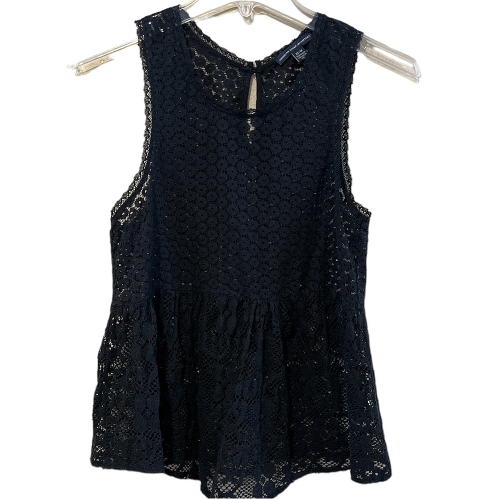 American Eagle Outfitters black sleeveless open sheer lace top size XS
